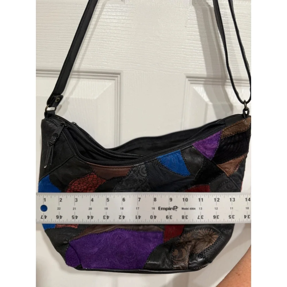 Vintage Leather Patchwork Crossbody Bag Multi Color Textured Hobo Shoulder Bag